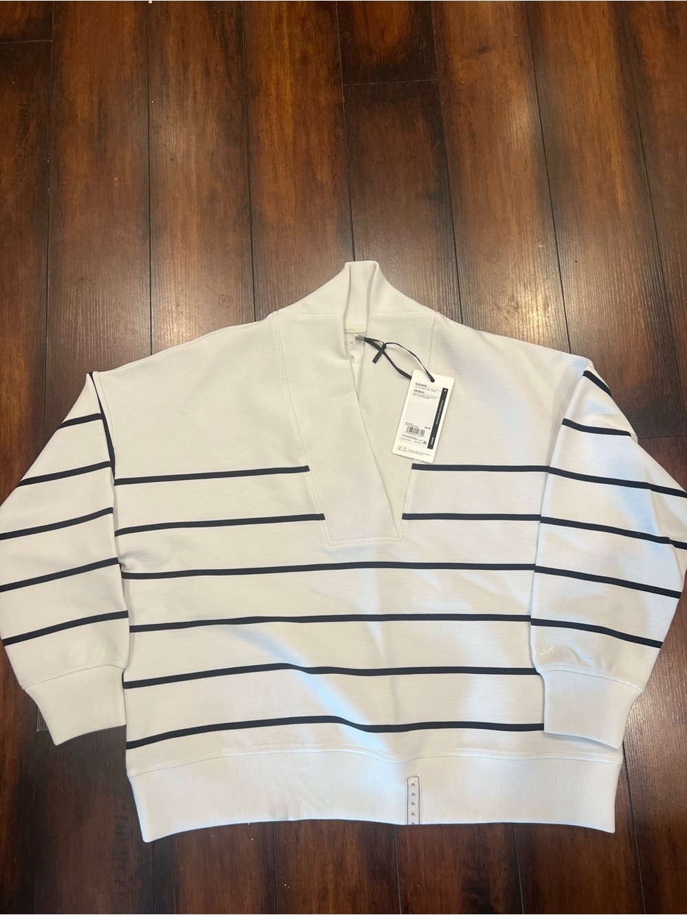 Calia Striped V-Neck Sweatshirt - Classic Casual
